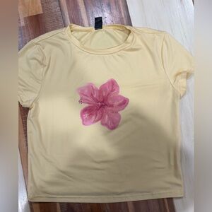 SHEIN Yellow Tee with Pink Floral Design